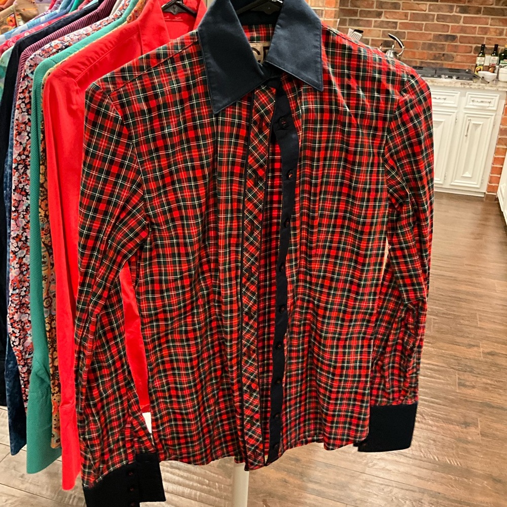 Red plaid with black trim